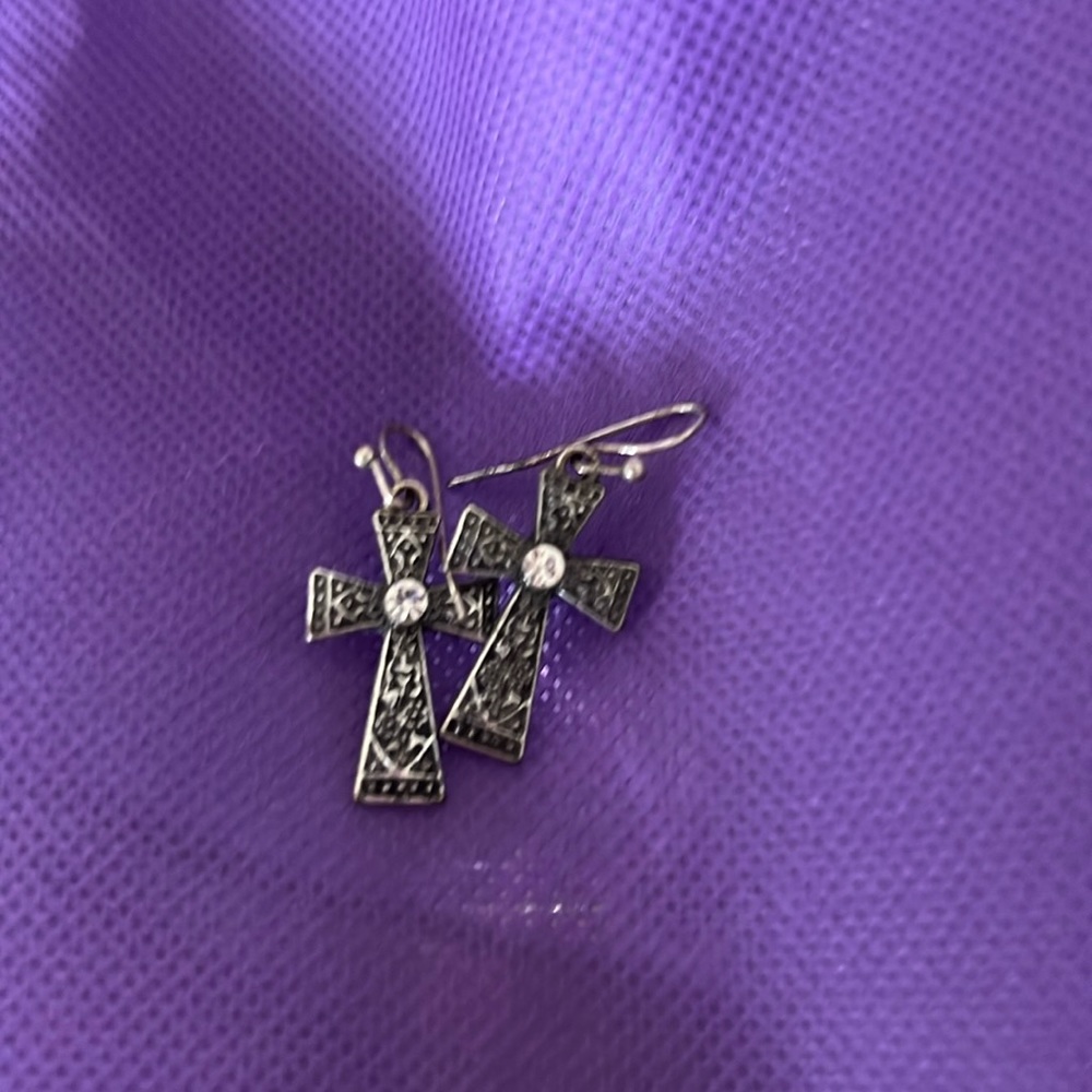Silver cross earrings